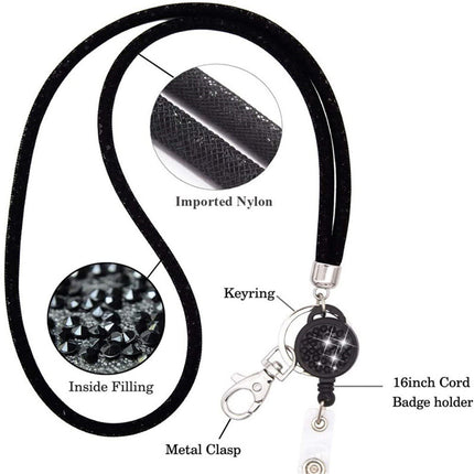 Retractable ID Badge Holder with Bling Neck Strap Lanyard, Heavy Duty Bling Badge Reel with Clear Card Holder for Office Worker Teacher Doctor (Sky Blue/1 Pcs) 3.54x2.64 3.54" x 2.64" Blue.