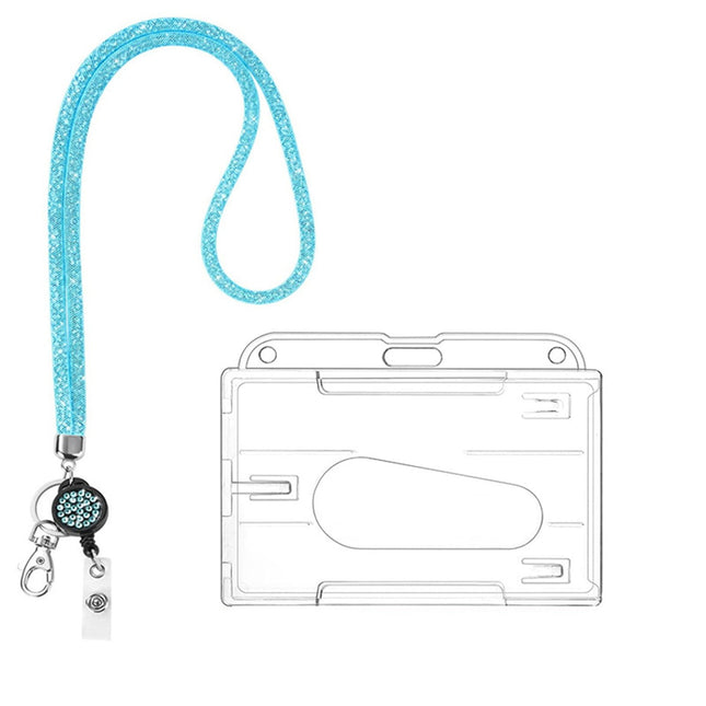Retractable ID Badge Holder with Bling Neck Strap Lanyard, Heavy Duty Bling Badge Reel with Clear Card Holder for Office Worker Teacher Doctor (Sky Blue/1 Pcs) 3.54x2.64 3.54" x 2.64" Grey.