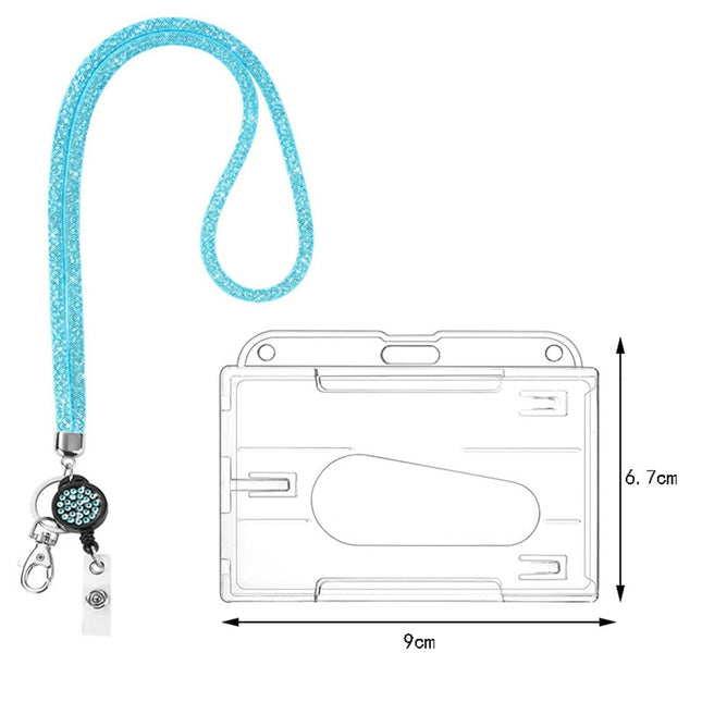Retractable ID Badge Holder with Bling Neck Strap Lanyard, Heavy Duty Bling Badge Reel with Clear Card Holder for Office Worker Teacher Doctor (Sky Blue/1 Pcs) 3.54x2.64 3.54" x 2.64" Grey.
