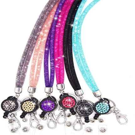 Retractable ID Badge Holder with Bling Neck Strap Lanyard, Heavy Duty Bling Badge Reel with Clear Card Holder for Office Worker Teacher Doctor (Sky Blue/1 Pcs) 3.54x2.64 3.54" x 2.64" Silver.