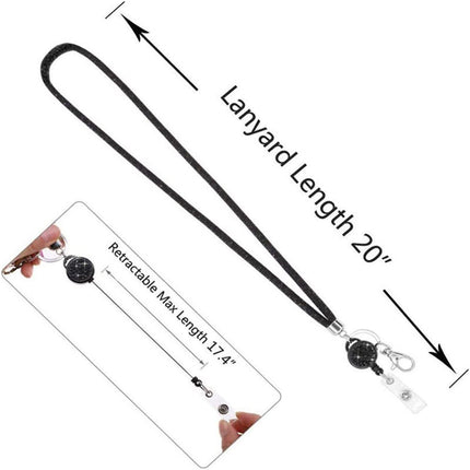 Retractable ID Badge Holder with Bling Neck Strap Lanyard, Heavy Duty Bling Badge Reel with Clear Card Holder for Office Worker Teacher Doctor (Sky Blue/1 Pcs) 3.54x2.64 3.54" x 2.64" White.