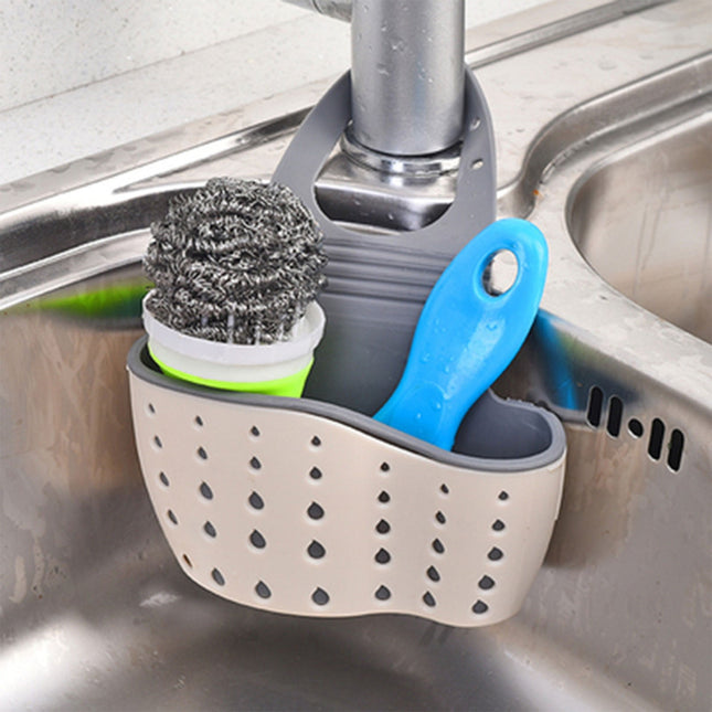 Kitchen Sink Caddy Sponge Holder, Silicone Plastic Soap Holder, Hanging Ajustable Strap Faucet Caddy with Drain Holes for Drying, 1 Pcs, 5.12x8.67 5.12" x 8.67" Green.