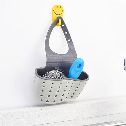 Kitchen Sink Caddy Sponge Holder, Silicone Plastic Soap Holder, Hanging Ajustable Strap Faucet Caddy with Drain Holes for Drying, 1 Pcs, 5.12x8.67 5.12" x 8.67" Green.