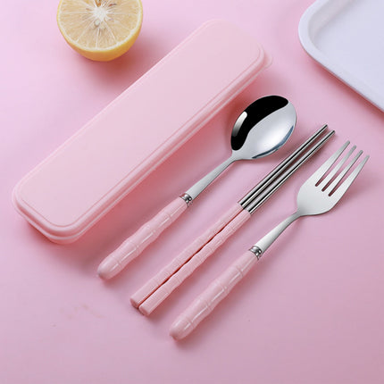 Stainless Steel Portable Cutlery Set with Case - Spoon Fork Chopsticks Utensil Kit for Office School Picnic Travel Bento Lunch, Up to 60% OFF Pink.