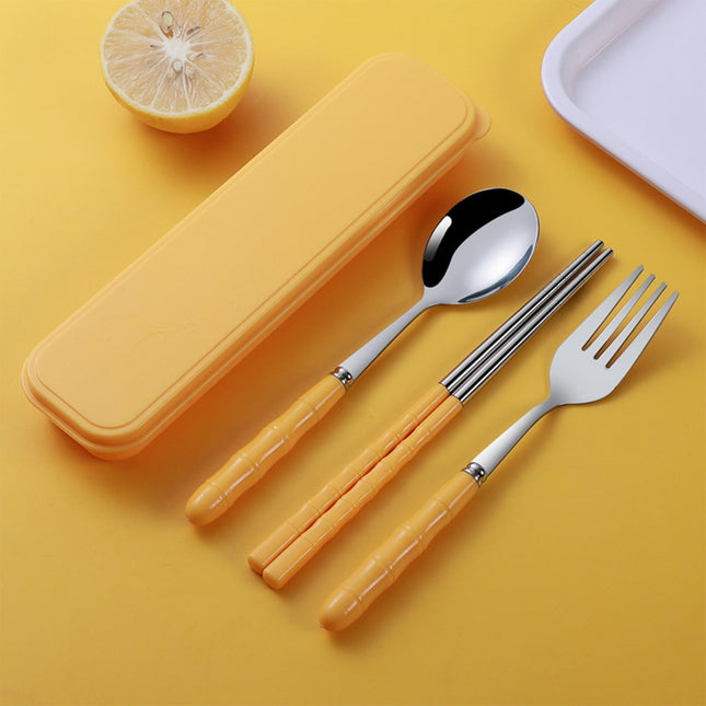Stainless Steel Portable Cutlery Set with Case - Spoon Fork Chopsticks Utensil Kit for Office School Picnic Travel Bento Lunch, Up to 60% OFF Yellow.