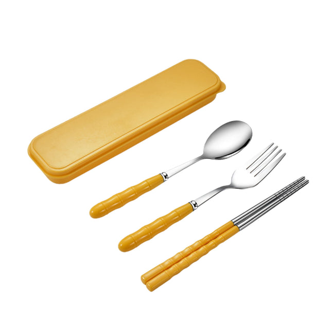 Stainless Steel Portable Cutlery Set with Case - Spoon Fork Chopsticks Utensil Kit for Office School Picnic Travel Bento Lunch, Up to 60% OFF Yellow.