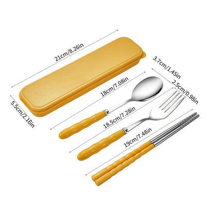 Stainless Steel Portable Cutlery Set with Case - Spoon Fork Chopsticks Utensil Kit for Office School Picnic Travel Bento Lunch, Up to 60% OFF Yellow.
