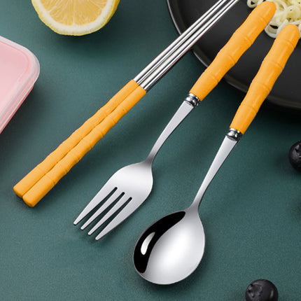 Stainless Steel Portable Cutlery Set with Case - Spoon Fork Chopsticks Utensil Kit for Office School Picnic Travel Bento Lunch, Up to 60% OFF Yellow.