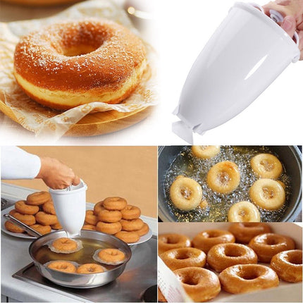 One hand Donut Maker, Manual Donut Maker, Plastic Doughnut Machine Mold, Biscuit Donut Maker, Donut-Depositor Made Waffle Dispenser Donut Kitchen Pastry Making Bake Ware Baking Tool, 3.54x.09' 3.54x.09" White.