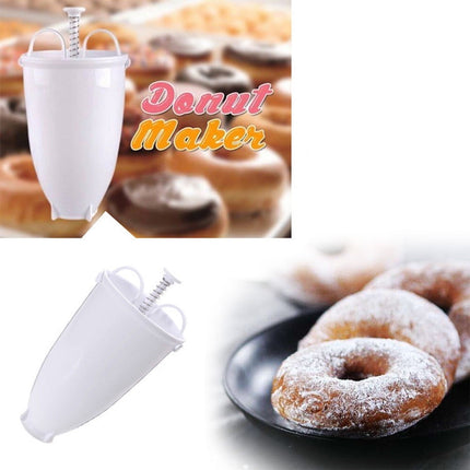 One hand Donut Maker, Manual Donut Maker, Plastic Doughnut Machine Mold, Biscuit Donut Maker, Donut-Depositor Made Waffle Dispenser Donut Kitchen Pastry Making Bake Ware Baking Tool, 3.54x.09' 3.54x.09" White.