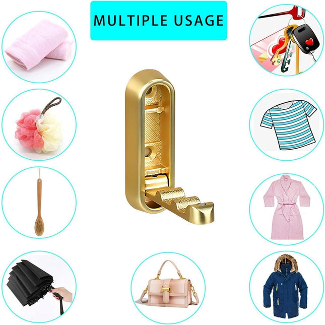 Folding Coat Hook, Heavy Duty Wall Hooks Made of Zinc Alloy, Foldable Gold Wall Hooks for Hanging Coats, Scarves, Hats, Bathrobes, Keys, Bags (Gold/1 Pcs) 2.9x0.9 2.9" x 0.9" Gold.