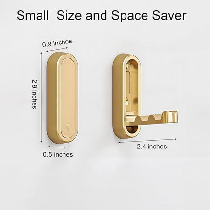 Folding Coat Hook, Heavy Duty Wall Hooks Made of Zinc Alloy, Foldable Gold Wall Hooks for Hanging Coats, Scarves, Hats, Bathrobes, Keys, Bags (Gold/1 Pcs) 2.9x0.9 2.9" x 0.9" Gold.