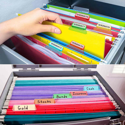 25Pieces 3 Inch Hanging File Folder Tabs and Inserts Large Clear Plastic Hanging Folder Tabs for Quick Identification,For Filing Cabinet Folders Labels Back to Supplies, 6 Colors (Yellow) Red.