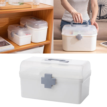 Plastic First Aid Storage Box, Container Bin with Removable Tray and Portable Handle, Family Emergency Medicine Kit Case Organizer, 8.34x4.72x4.92 8.34" x 4.72" x 4.92" White.