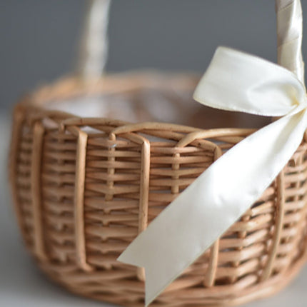 Wedding Flower Girl Basket, Wicker Rattan Flower Basket with Handle, Petal Basket Candy Storage Basket , Rattan Box Home Decoration, Khaki, 5.9x7.48 5.9" x 7.48" Khaki.