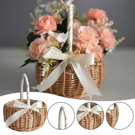 Wedding Flower Girl Basket, Wicker Rattan Flower Basket with Handle, Petal Basket Candy Storage Basket , Rattan Box Home Decoration, Khaki, 5.9x7.48 5.9" x 7.48" Khaki.