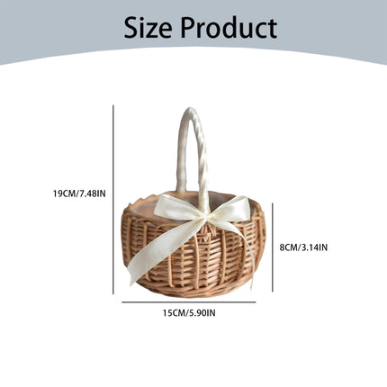 Wedding Flower Girl Basket, Wicker Rattan Flower Basket with Handle, Petal Basket Candy Storage Basket , Rattan Box Home Decoration, Khaki, 5.9x7.48 5.9" x 7.48" Khaki.