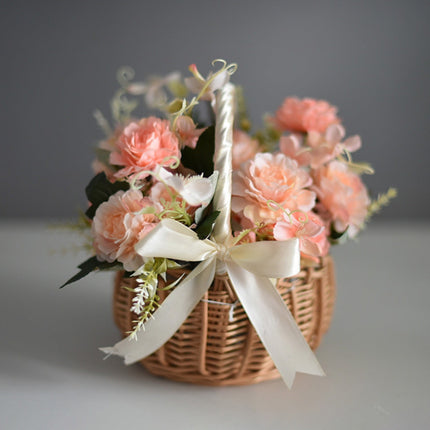 Wedding Flower Girl Basket, Wicker Rattan Flower Basket with Handle, Petal Basket Candy Storage Basket , Rattan Box Home Decoration, Khaki, 5.9x7.48 5.9" x 7.48" Khaki.