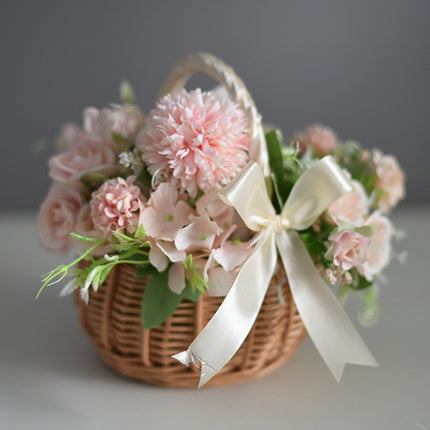Wedding Flower Girl Basket, Wicker Rattan Flower Basket with Handle, Petal Basket Candy Storage Basket , Rattan Box Home Decoration, Khaki, 5.9x7.48 5.9" x 7.48" Khaki.