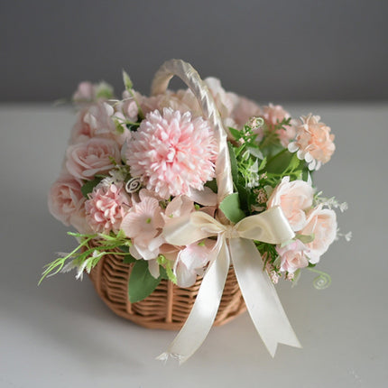 Wedding Flower Girl Basket, Wicker Rattan Flower Basket with Handle, Petal Basket Candy Storage Basket , Rattan Box Home Decoration, Khaki, 5.9x7.48 5.9" x 7.48" Khaki.