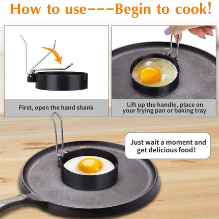 Egg Ring Pancake Ring, Heavy Duty Stainless Steel Fried Egg Molds, Non Stick Griddle Pancake Shapers with Handle for Breakfast Omelette Sandwich, 3.03Inches 3.03" Black.