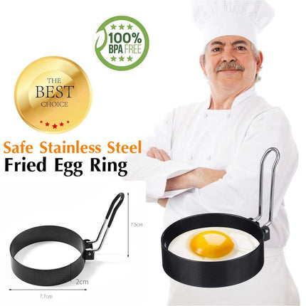 Egg Ring Pancake Ring, Heavy Duty Stainless Steel Fried Egg Molds, Non Stick Griddle Pancake Shapers with Handle for Breakfast Omelette Sandwich, 3.03Inches 3.03" Black.