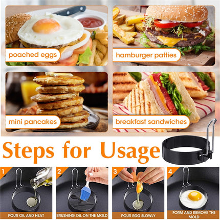 Egg Ring Pancake Ring, Heavy Duty Stainless Steel Fried Egg Molds, Non Stick Griddle Pancake Shapers with Handle for Breakfast Omelette Sandwich, 3.03Inches 3.03" Black.