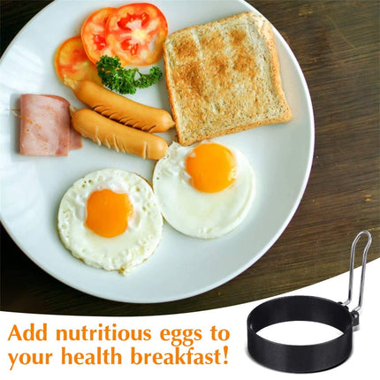 Egg Ring Pancake Ring, Heavy Duty Stainless Steel Fried Egg Molds, Non Stick Griddle Pancake Shapers with Handle for Breakfast Omelette Sandwich, 3.03Inches 3.03" Black.