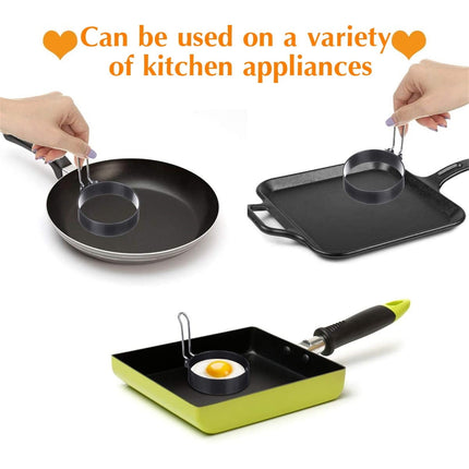 Egg Ring Pancake Ring, Heavy Duty Stainless Steel Fried Egg Molds, Non Stick Griddle Pancake Shapers with Handle for Breakfast Omelette Sandwich, 3.03Inches 3.03" Black.