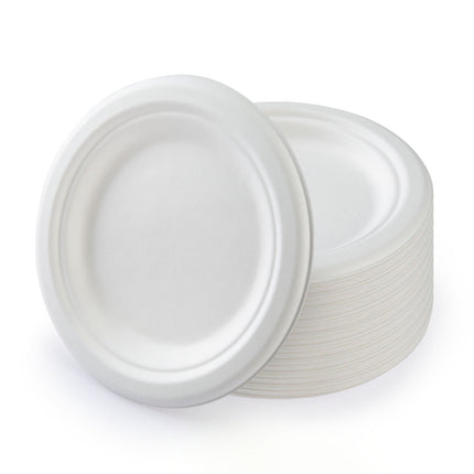 6 inch Round Disposable White Bagasse Dinner Plate, 100% Compostable Natural Sugarcane Fibers, Heavy Duty Leak-Proof Environmentaly Friendly, Biodegradable - 1 Count 6" White.