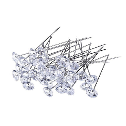100Pcs Diamante Corsage Pins,Sewing Corsages Flower Pins, Long 2inch Floral Diamond Rhinestones Pins, Straight Head Pins for Wedding, Jewelry DIY Decoration, Quilting and Craft (White) White.