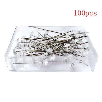 100Pcs Diamante Corsage Pins,Sewing Corsages Flower Pins, Long 2inch Floral Diamond Rhinestones Pins, Straight Head Pins for Wedding, Jewelry DIY Decoration, Quilting and Craft (White) White.