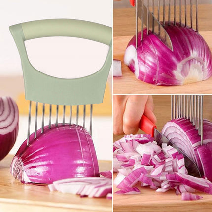 Onion Holder for Slicing Onion, Slice Holder Kitchen Chopper Assistant Tool, Vegetable Cutter with Protective Cover for Tomato, Lemon, Potato, Egg, Food Slice Assistant, Home Kitchen Tool, 2 Pcs 3.74" x 5.63" Black1/2 Pcs.