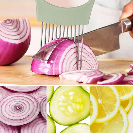 Onion Holder for Slicing Onion, Slice Holder Kitchen Chopper Assistant Tool, Vegetable Cutter with Protective Cover for Tomato, Lemon, Potato, Egg, Food Slice Assistant, Home Kitchen Tool, 2 Pcs 3.74" x 5.63" Black1/2 Pcs.