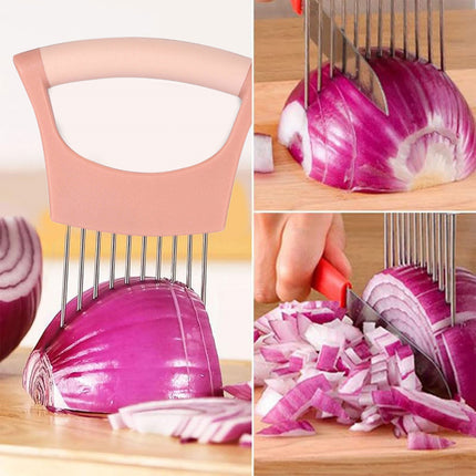 Onion Holder for Slicing Onion, Slice Holder Kitchen Chopper Assistant Tool, Vegetable Cutter with Protective Cover for Tomato, Lemon, Potato, Egg, Food Slice Assistant, Home Kitchen Tool, 2 Pcs 3.74" x 5.63" Green/2 Pcs.