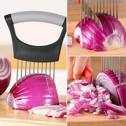 Onion Holder for Slicing Onion, Slice Holder Kitchen Chopper Assistant Tool, Vegetable Cutter with Protective Cover for Tomato, Lemon, Potato, Egg, Food Slice Assistant, Home Kitchen Tool, 2 Pcs 3.74" x 5.63" Green/2 Pcs.