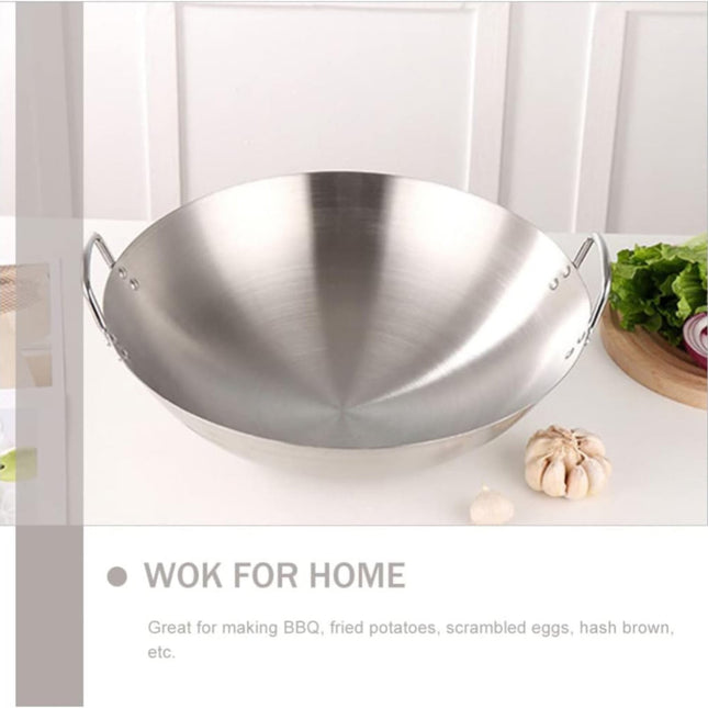 Double Handle Wok, Heavy Duty Stainless Steel Wok Fry Pan, Large Capacity Saute Pan, Multipurpose Stewpot Skillet for Gas & Electric Cooktops, 11.0 Inches 11.0" Grey.