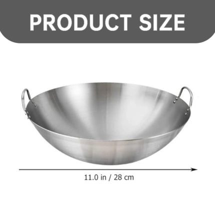 Double Handle Wok, Heavy Duty Stainless Steel Wok Fry Pan, Large Capacity Saute Pan, Multipurpose Stewpot Skillet for Gas & Electric Cooktops, 11.0 Inches 11.0" Grey.