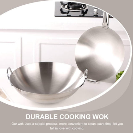 Double Handle Wok, Heavy Duty Stainless Steel Wok Fry Pan, Large Capacity Saute Pan, Multipurpose Stewpot Skillet for Gas & Electric Cooktops, 11.0 Inches 11.0" Grey.