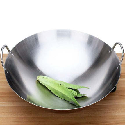 Double Handle Wok, Heavy Duty Stainless Steel Wok Fry Pan, Large Capacity Saute Pan, Multipurpose Stewpot Skillet for Gas & Electric Cooktops, 11.0 Inches 11.0" Grey.