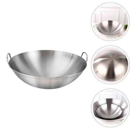 Double Handle Wok, Heavy Duty Stainless Steel Wok Fry Pan, Large Capacity Saute Pan, Multipurpose Stewpot Skillet for Gas & Electric Cooktops, 11.0 Inches 11.0" Grey.