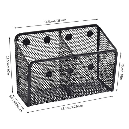 Magnetic Pen Holder, Heavy Duty 2 Slot Mesh Pencil & Marker Organizer for Desk, Extra Strong Magnets for Locker, Refrigerator, Dry Erase Board, Whiteboard Storage Solution, 7.28x2.68x4.92 3.35" x 2.17" x 3.94" Black.