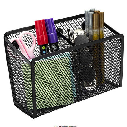 Magnetic Pen Holder, Heavy Duty 2 Slot Mesh Pencil & Marker Organizer for Desk, Extra Strong Magnets for Locker, Refrigerator, Dry Erase Board, Whiteboard Storage Solution, 7.28x2.68x4.92 3.35" x 2.17" x 3.94" Black.