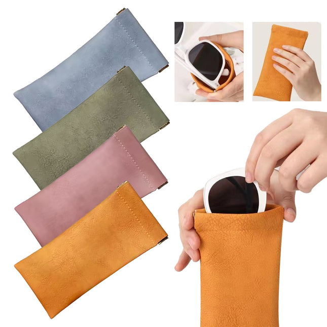 Glasses Case, Soft Eyeglass Case, Portable Squeeze Top Leather Glasses Case, Anti-Scratch Eyeglass Case For Women Men (Orange/1 Pcs) 3.14x6.88 3.14" x 6.88" Blue/1 Pcs.