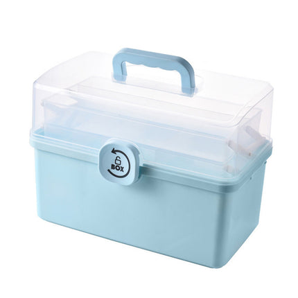 Medicine Storage Box, 3-Tier Foldable Tray Medicine Storage Containers, Removable Pill Case & Handled, Empty Family First Aid Box for Medicine, Art Supplies, Plastic Family Emergency Kit Blue.