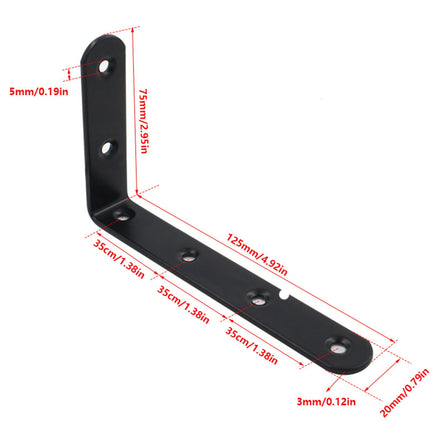 Black L Brackets for Wood, 4.92" x 2.95" Corner Bracket Heavy Duty L Corner Brace Metal Right Angle Brackets for Shelves, Furniture, Bedframe, Cabinet, Drawer, Chair, Thickness 3MM, 1 Pack 4.92" x 2.95" Black.