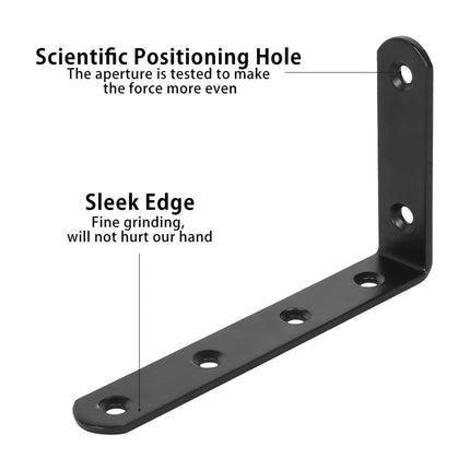 Black L Brackets for Wood, 4.92" x 2.95" Corner Bracket Heavy Duty L Corner Brace Metal Right Angle Brackets for Shelves, Furniture, Bedframe, Cabinet, Drawer, Chair, Thickness 3MM, 1 Pack 4.92" x 2.95" Black.