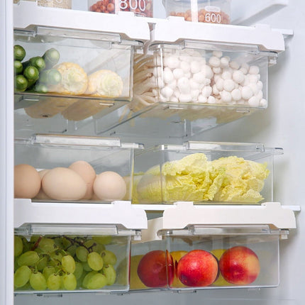 Refrigerator Pull Out Bin,Snap On Drawer Fridge Mate,Fridge Storage Box/Drawers/Rack, Refrigerator Bin Home Organizer for Fridge Shelf Thickness Under 0.6.