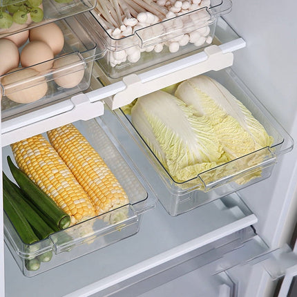 Refrigerator Pull Out Bin,Snap On Drawer Fridge Mate,Fridge Storage Box/Drawers/Rack, Refrigerator Bin Home Organizer for Fridge Shelf Thickness Under 0.6.