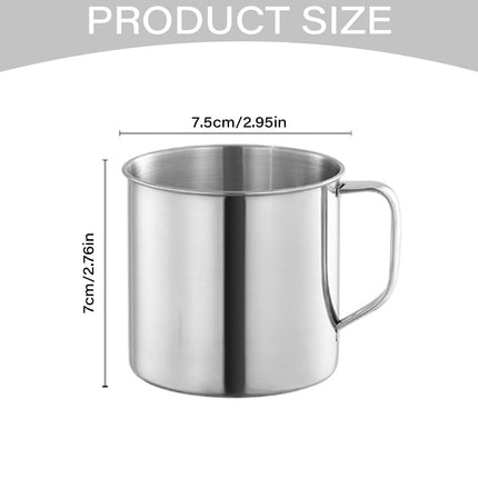 Stainless Steel Coffee Mugs, Metal Camping Cup, Water Tea Cup with Handle, Travel Tumbler Cup for Hiking, Picnic, Backpacking, Kindergarten, Home, 2.95x2.76 6.7 oz Silver.